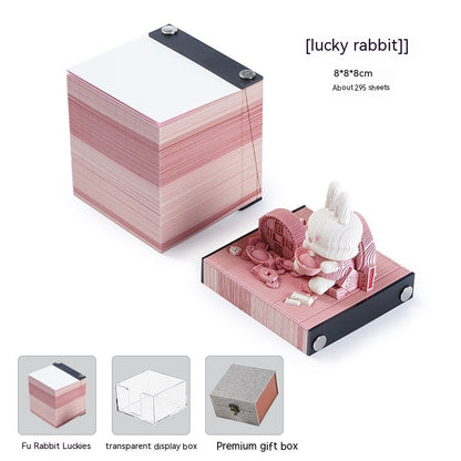 Lucky Rabbit Lucky Three-Dimensional Paper Carving Note Diy Creative Cartoon Good-looking Middle School Student Multi-Functional Desktop Decoration