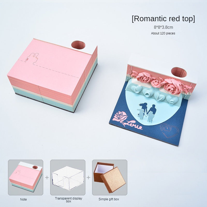 Romantic Three-Dimensional Paper Carving Model Notepad Gradient Modeling Creative Sticky Note Model Gift