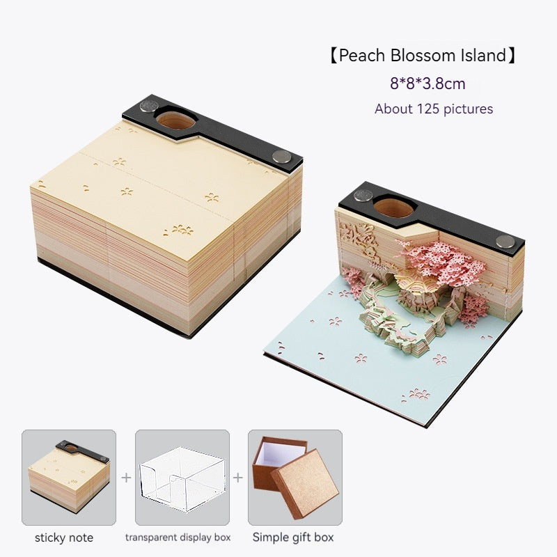 Peach Blossom Island 3d Stereo Sticky Notes Internet Celebrity Note Paper Carved Artwork Cheap Creative Building Notepad