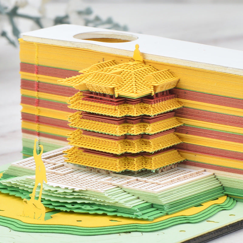 Yellow Crane Tower 3d Stereo Note Paper Retro Chinese Style Creative Shredded Paper Carving Modeling Sticky Notes