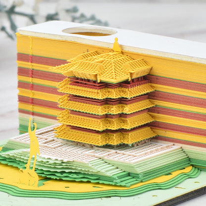 Yellow Crane Tower 3d Stereo Note Paper Retro Chinese Style Creative Shredded Paper Carving Modeling Sticky Notes