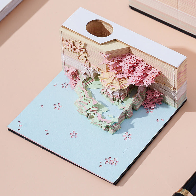 Peach Blossom Island 3d Stereo Sticky Notes Internet Celebrity Note Paper Carved Artwork Cheap Creative Building Notepad