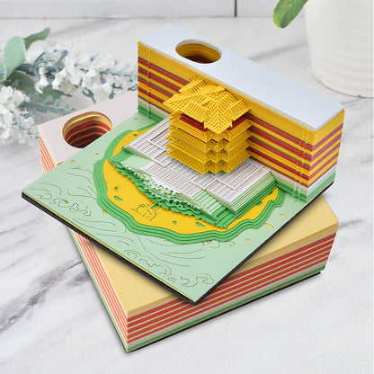 Yellow Crane Tower 3d Stereo Note Paper Retro Chinese Style Creative Shredded Paper Carving Modeling Sticky Notes