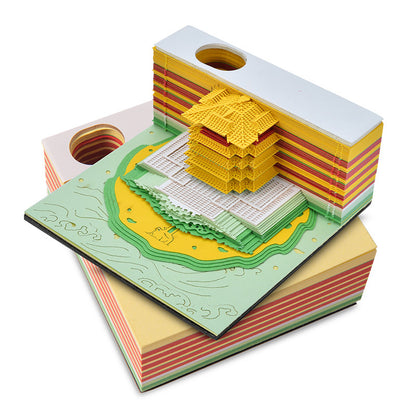 Yellow Crane Tower 3d Stereo Note Paper Retro Chinese Style Creative Shredded Paper Carving Modeling Sticky Notes