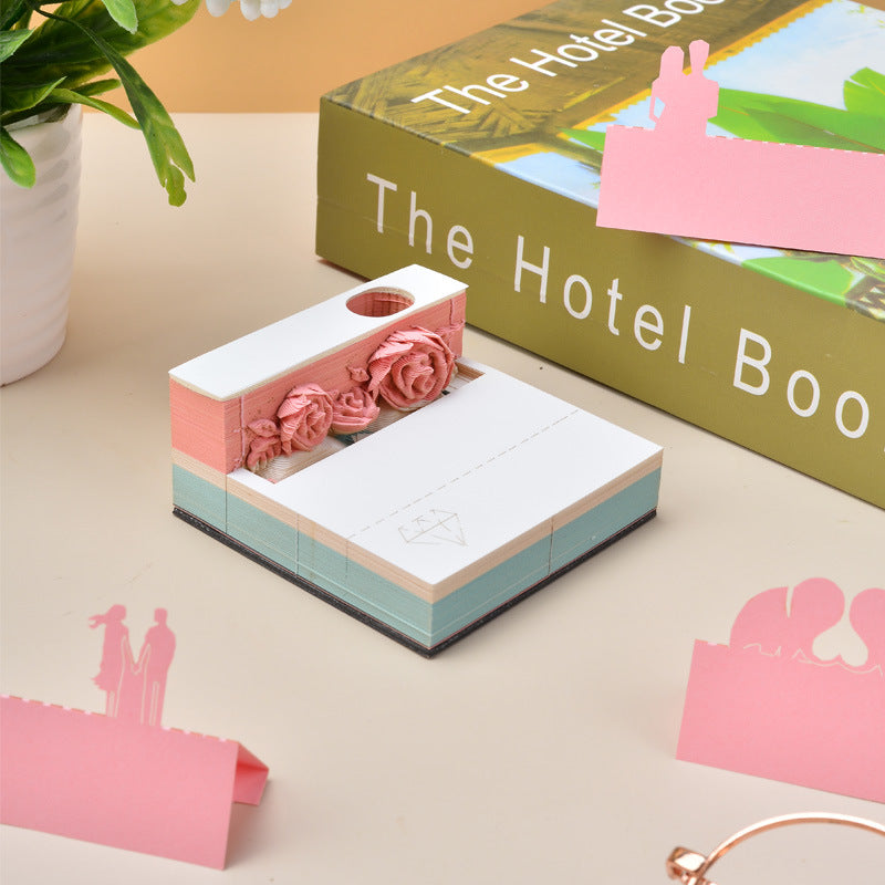 Romantic Three-Dimensional Paper Carving Model Notepad Gradient Modeling Creative Sticky Note Model Gift